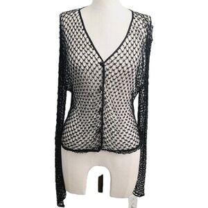 Helen Wang NY Beaded Crochet Mesh Open Cardigan Black M Y2K Vampire‎ Diaries